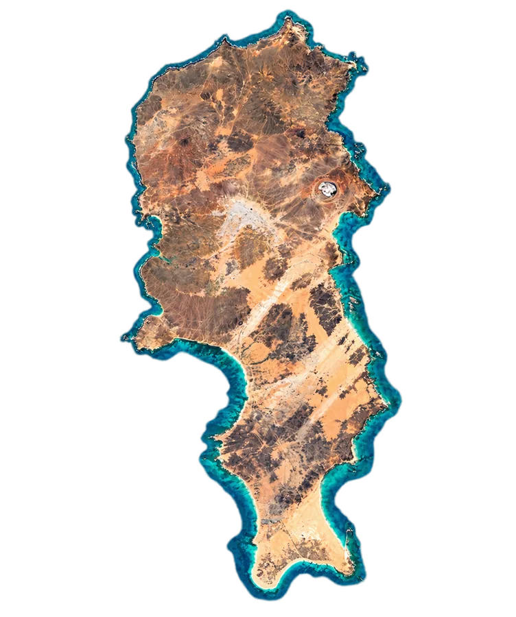 Representação digital de Sal, com o contorno completo da ilha, relevo e costa.